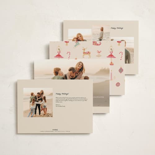 This is a champagne holiday photo cards with standard by Teju Reval called fun ornaments printing on signature in grand