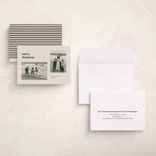 This is a cream holiday photo cards with standard by Iveta Angelova called simpe text printing on signature in grand