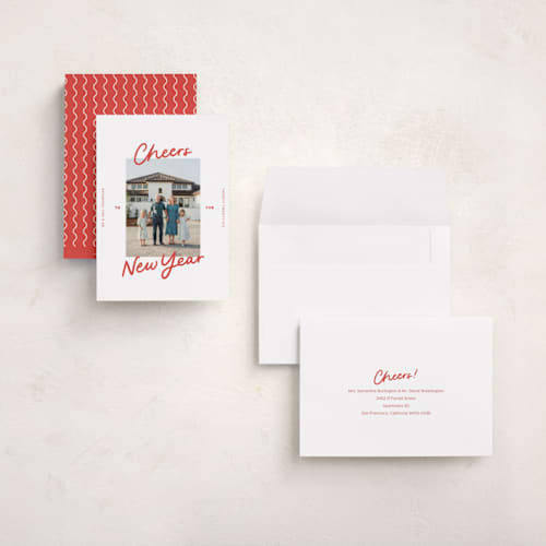 This is a holly berry holiday photo cards with standard by Abbigail Lim called a simple cheers printing on recycled smooth signature in grand