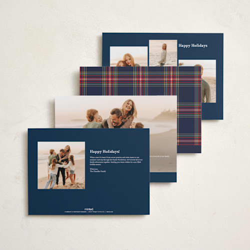 This is a navy holiday photo cards with standard by Cindy Reynolds called navy baby printing on recycled smooth signature in grand