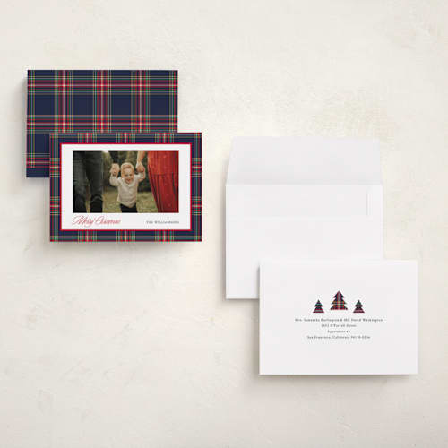 This is a navy holiday photo cards with standard by Cindy Reynolds called navy baby printing on recycled smooth signature in grand