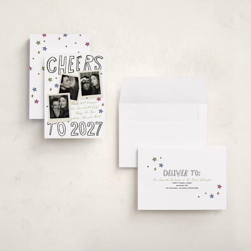 This is a charcoal holiday photo cards with standard by Ashlee Townsend called scrap cheers printing on signature in grand