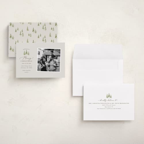 This is a slate holiday photo cards with standard by Everett Paper Goods called little pines printing on recycled smooth signature in grand