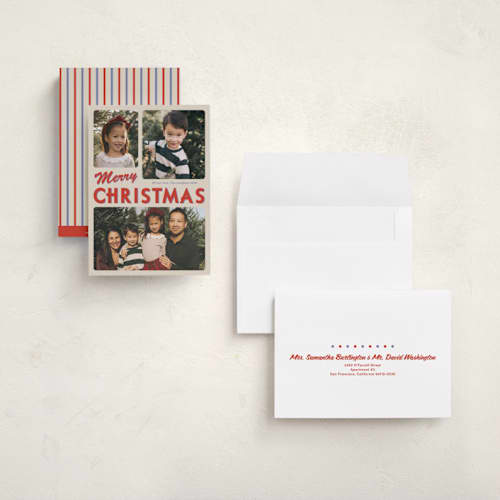 This is a rosy holiday photo cards with standard by Inkblot Design called holiday throwback printing on signature in grand