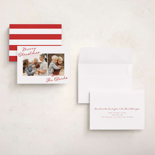 This is a berry holiday photo cards with standard by Kelly Schmidt called slanted handwriting printing on signature in grand