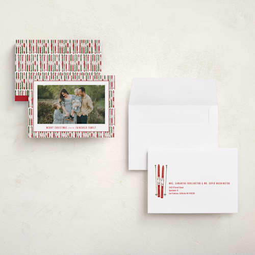 This is a santa holiday photo cards with standard by Aubrey Fairchild called a ski christmas printing on signature in grand