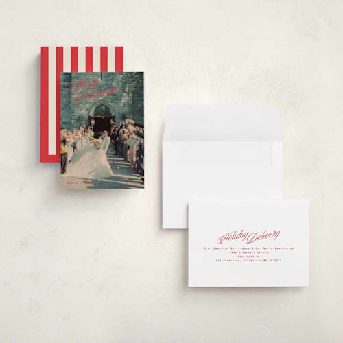 This is a peppermint holiday photo cards with standard by Kristie Kern called pomeroy printing on signature in grand