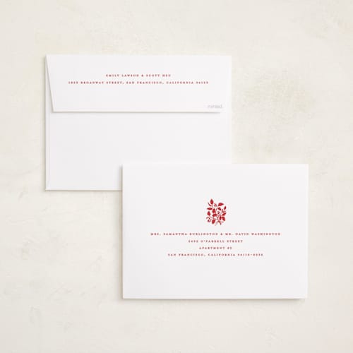This is a holiday red holiday photo cards with standard by Olivia Kanaley Inman called bramble printing on recycled smooth signature in grand