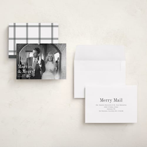 This is a snow holiday photo cards with standard by Megan Davis called eternally merry printing on recycled smooth signature in grand