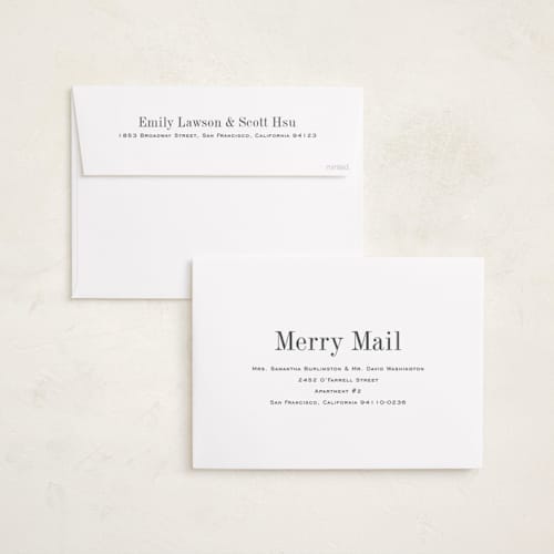 This is a snow holiday photo cards with standard by Megan Davis called eternally merry printing on recycled smooth signature in grand