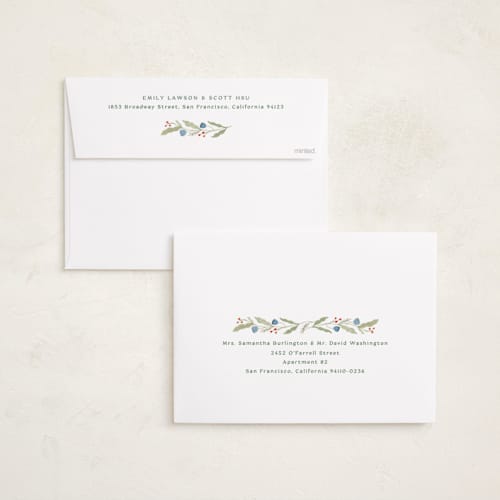 This is a pine holiday photo cards with standard by Amy Kross called verdant printing on signature in grand