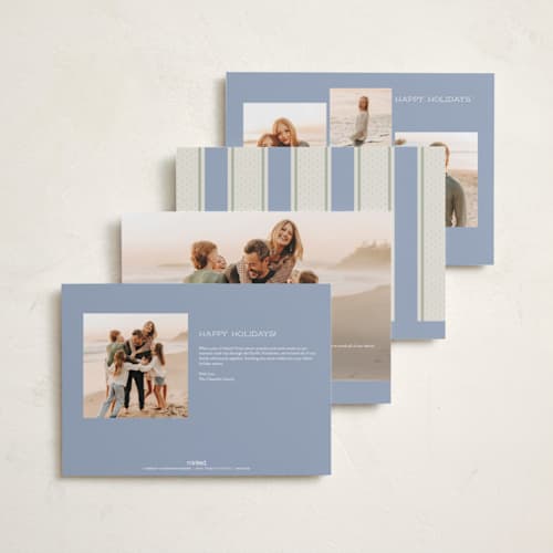 This is a periwinkle holiday photo cards with standard by Robert and Stella called polka dot frame printing on recycled smooth signature in grand