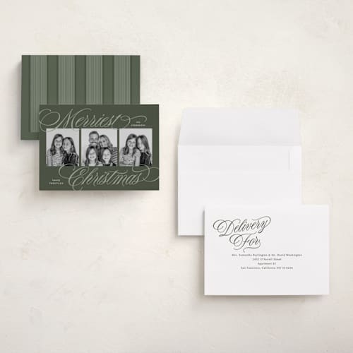 This is a forest holiday photo cards with standard by Jackie Crawford called classical trio printing on signature in grand