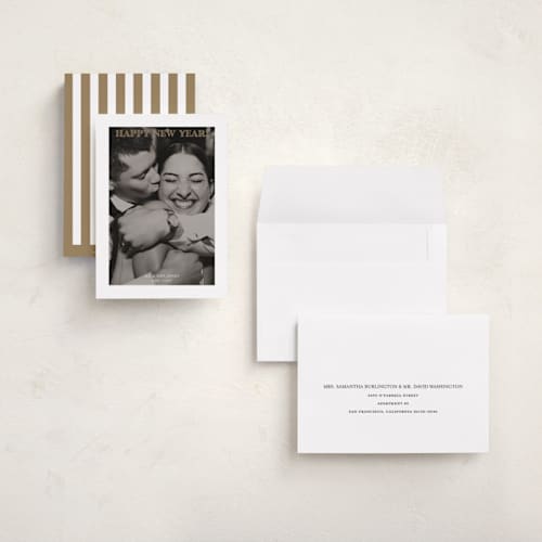 This is a caramel holiday photo cards with standard by Annie Chan called white border printing on recycled smooth signature in grand