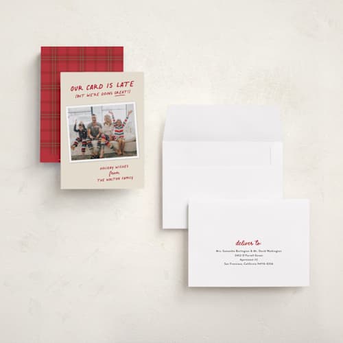 This is a berry holiday photo cards with standard by Louise Kay called late but great printing on recycled smooth signature in grand