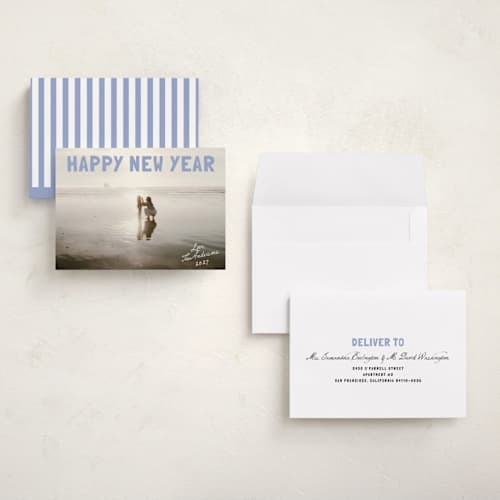 This is a frosted sky holiday photo cards with standard by Cass Loh called boldly soft printing on recycled smooth signature in grand