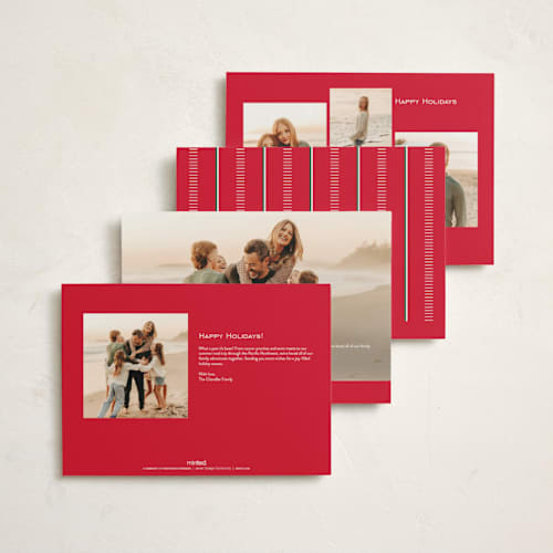This is a stocking holiday photo cards with standard by Owl and Toad called festive outlines printing on signature in grand