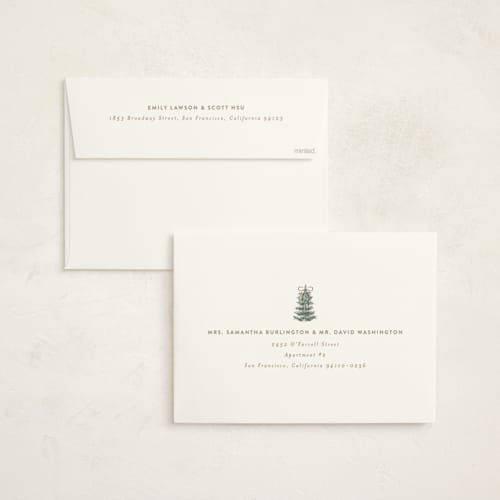 This is a champagne holiday photo cards with standard by Angela Garrick called festive forest printing on signature in grand