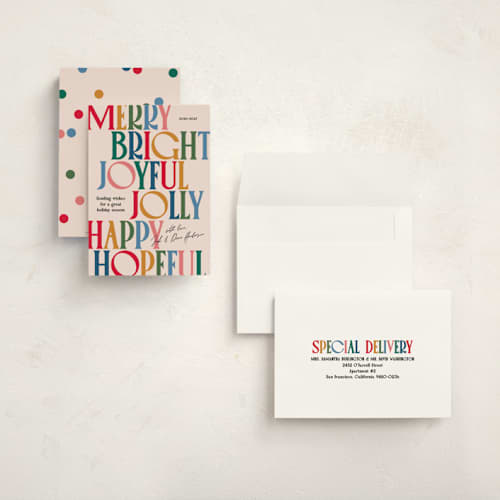 This is a gumdrop holiday photo cards with standard by Owl and Toad called colorful characters printing on signature in grand