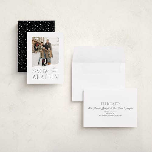 This is a ink holiday photo cards with standard by Olivia Raufman called snow what fun printing on recycled smooth signature in grand