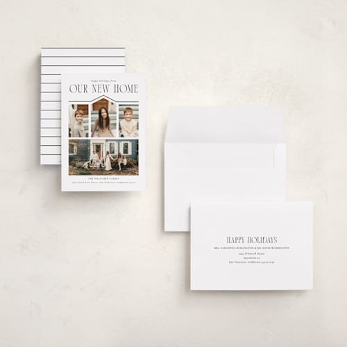 This is a snow holiday photo cards with standard by Angela Garrick called we moved printing on recycled smooth signature in grand