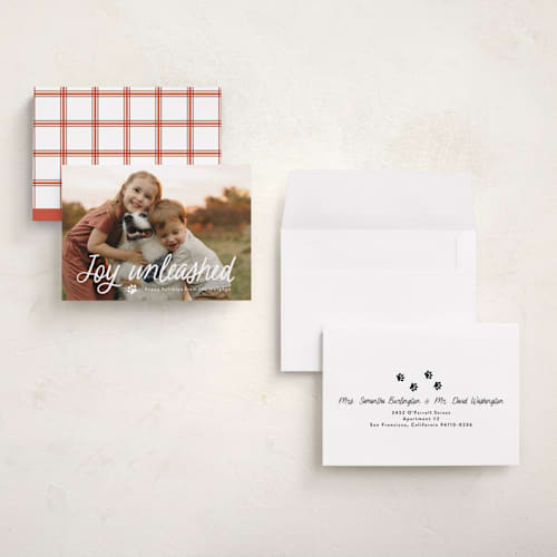 This is a snow holiday photo cards with standard by Annie Holmquist called unleashed printing on recycled smooth signature in grand