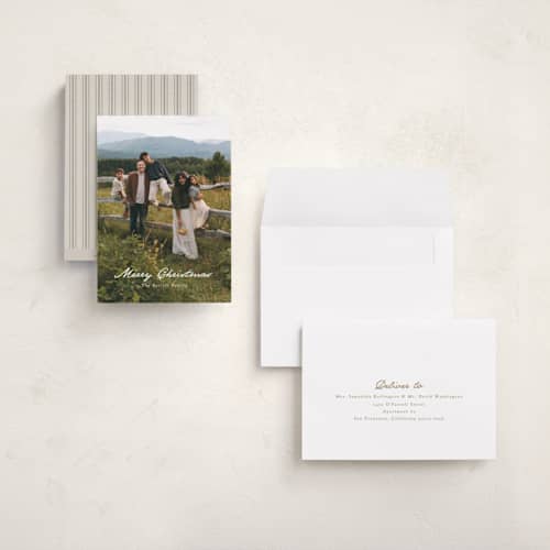 This is a snowfall holiday photo cards with standard by Erin L. Wilson called expanse printing on signature in grand