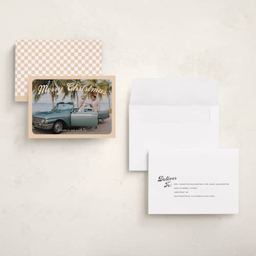 This is a eggnog holiday photo cards with standard by Snow and Ivy called tour printing on signature in grand