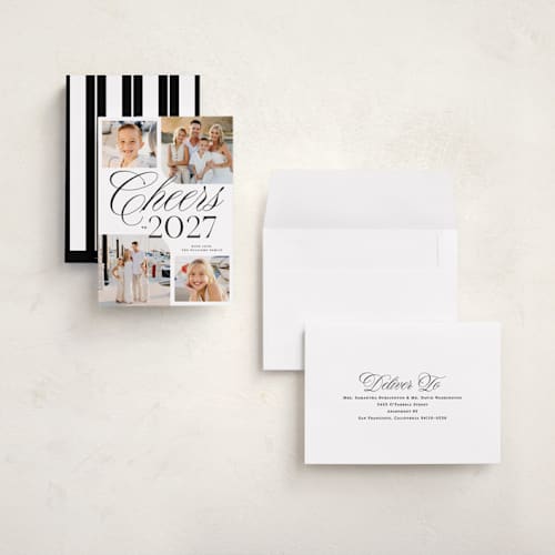 This is a snow holiday photo cards with standard by Owl and Toad called four cheers printing on recycled smooth signature in grand