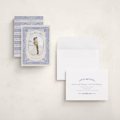 This is a blue jay holiday photo cards with standard by Lucrecia Caporale called cheerful frame printing on recycled smooth signature in grand