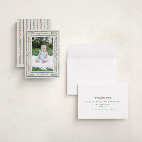 This is a porcelain holiday photo cards with standard by Chris Griffith called holiday gingham printing on recycled smooth signature in grand