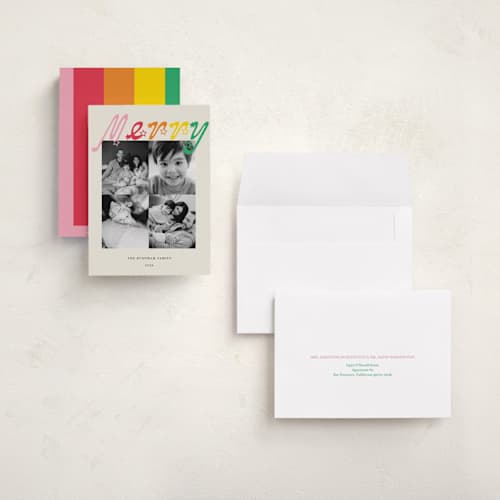 This is a cream holiday photo cards with standard by Celine Nguyen called four moments of joy printing on signature in grand
