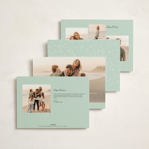 This is a frosted mint holiday photo cards with standard by Cass Loh called the jolly storefront printing on signature in grand