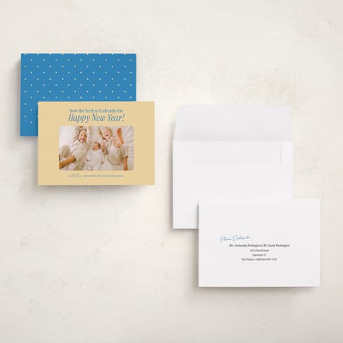 This is a sunshine holiday photo cards with standard by Mellary Bitner called time flies printing on signature in grand