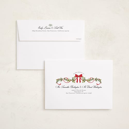 This is a candy cane holiday photo cards with standard by Susan Moyal called bows & ribbon printing on signature in grand