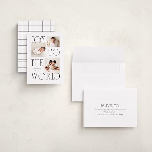 This is a snow holiday photo cards with standard by Everett Paper Goods called aerial printing on recycled smooth signature in grand
