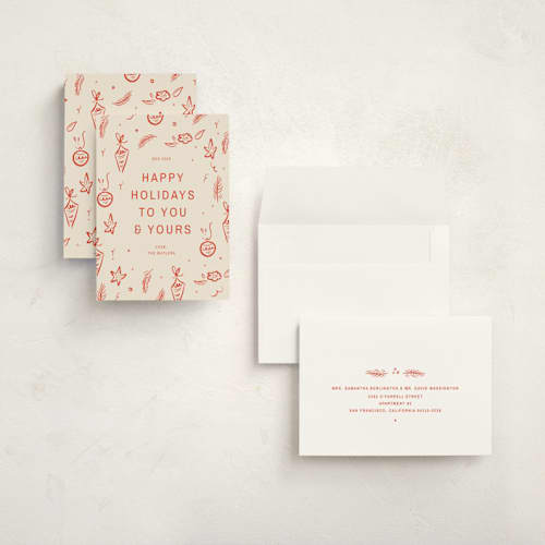 This is a tomato holiday photo cards with standard by Ani Somi called happy little holidays printing on signature in grand