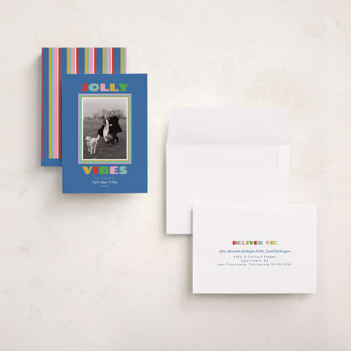 This is a celestial holiday photo cards with standard by Erika Firm called jolly vibes frame printing on signature in grand