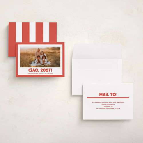 This is a tomato holiday photo cards with standard by Megan Davis called trattoria printing on recycled smooth signature in grand