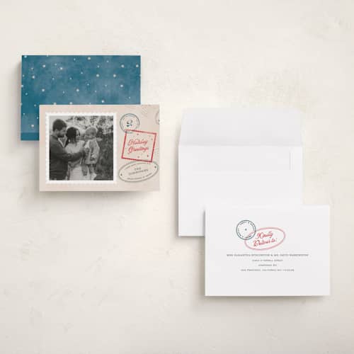 This is a cream holiday photo cards with standard by Pixel and Hank called christmas stamped printing on signature in grand