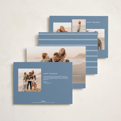 This is a sky blue holiday photo cards with standard by Nicole Walsh called modern minimalist printing on signature in grand
