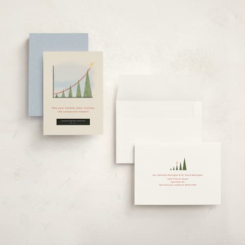 This is a ivory holiday photo cards with standard by Becky Nimoy called christmas tree chart printing on signature in grand