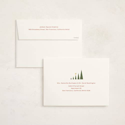 This is a ivory holiday photo cards with standard by Becky Nimoy called christmas tree chart printing on signature in grand