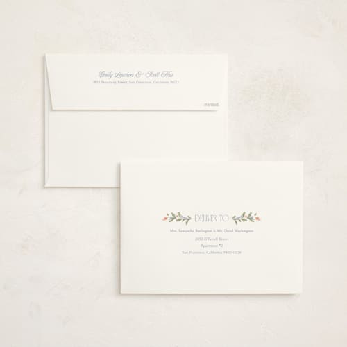 This is a periwinkle holiday photo cards with standard by Robert and Stella called wreath frame printing on signature in grand