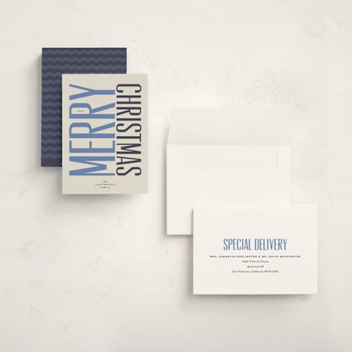 This is a starry night holiday photo cards with standard by Carrie Moradi called headline printing on signature in grand