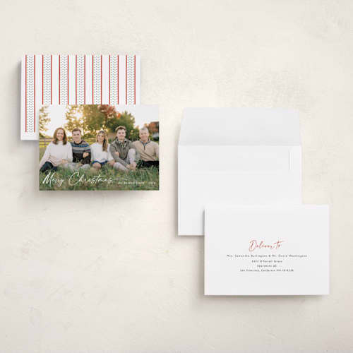 This is a ivory holiday photo cards with standard by Chris Griffith called holiday glee printing on recycled smooth signature in grand