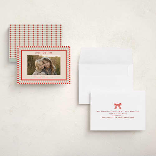 This is a tomato holiday photo cards with standard by Julie Murray called modern plaid printing on signature in grand