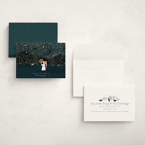 This is a midnight holiday photo cards with standard by Eve Schultz called tapestry printing on signature in grand