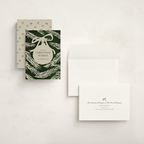 This is a pine needle holiday photo cards with standard by Ashton Womack called christmas wishes printing on signature in grand