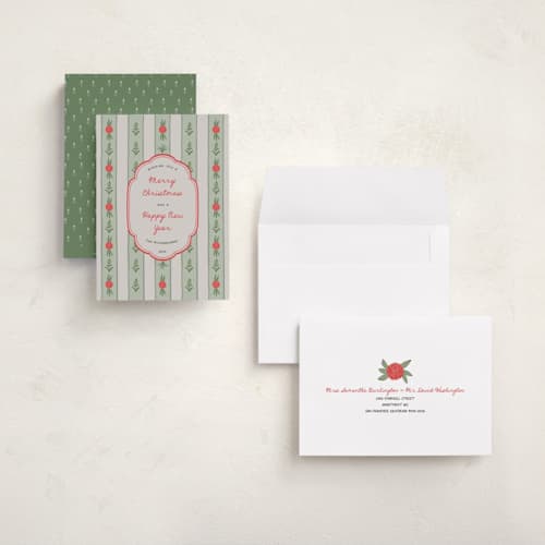 This is a candied apple holiday photo cards with standard by Kareliz Studio called carnationspattern printing on signature in grand